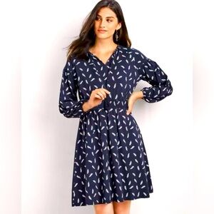 Garnet Hill Split Neck Dress XS Feather Stretch Tie Organic Cotton